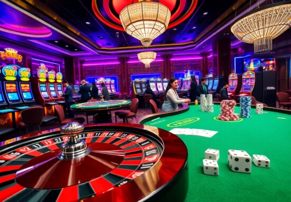 Experience thrilling gameplay at https://kp88vip.com/ with vibrant casino scenes featuring lively tables and colorful poker chips.